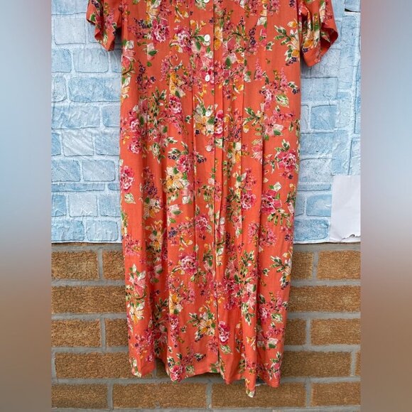 La Cera Button Front Short Sleeve coral floral print Dress  size 1X - Picture 3 of 10